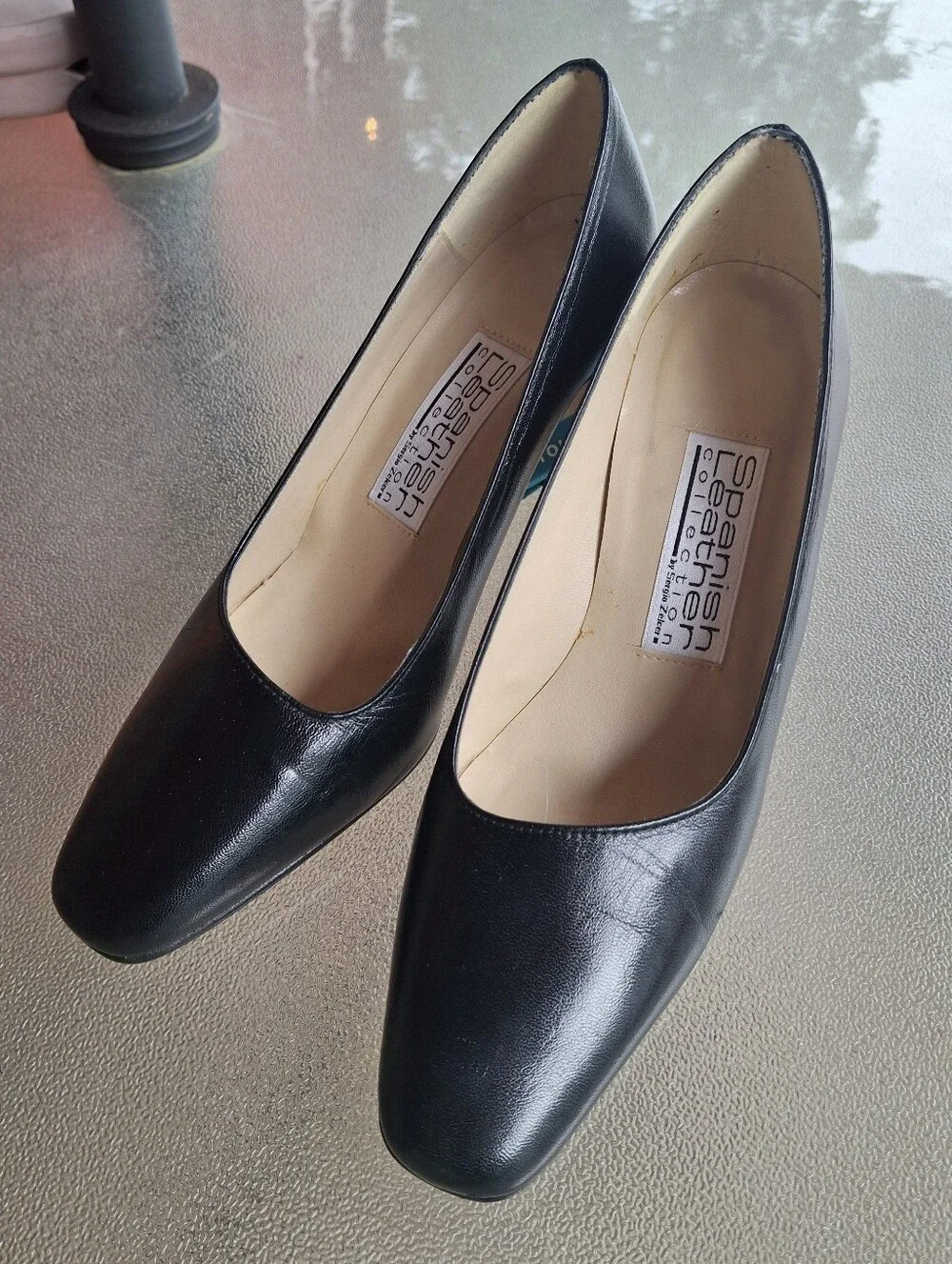 SERGIO ZELCER BLACK SPANISH LEATHER WOMENS Sz 5 1/2 HEELS Made In SPAIN
